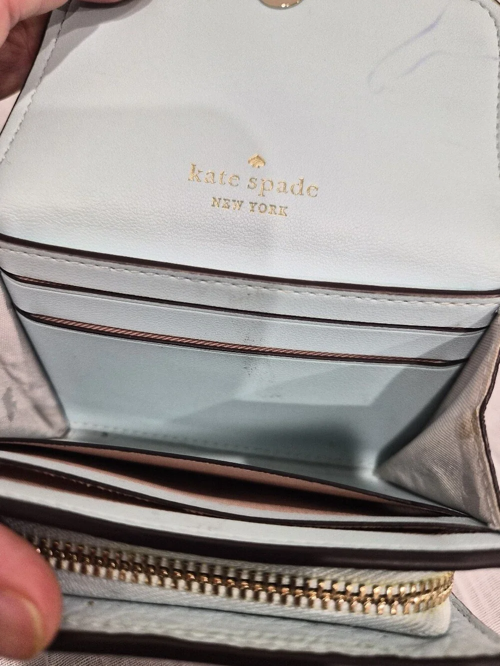 Kate Spade New York Marti Small Compact Bifold Wallet Light Blue Pebbled Leather